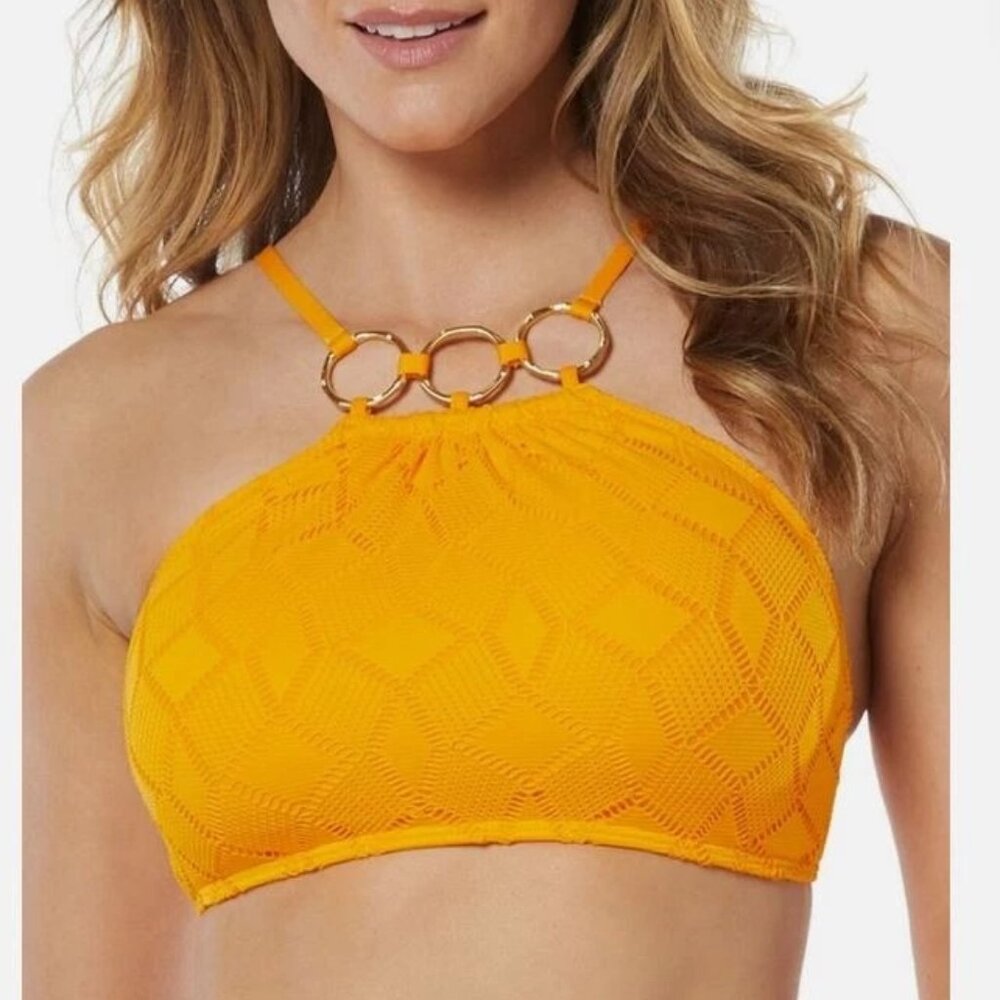 Vince Camuto Style V3378 Mango Ring Details High Neck Bikini Swim Top Size S NWT